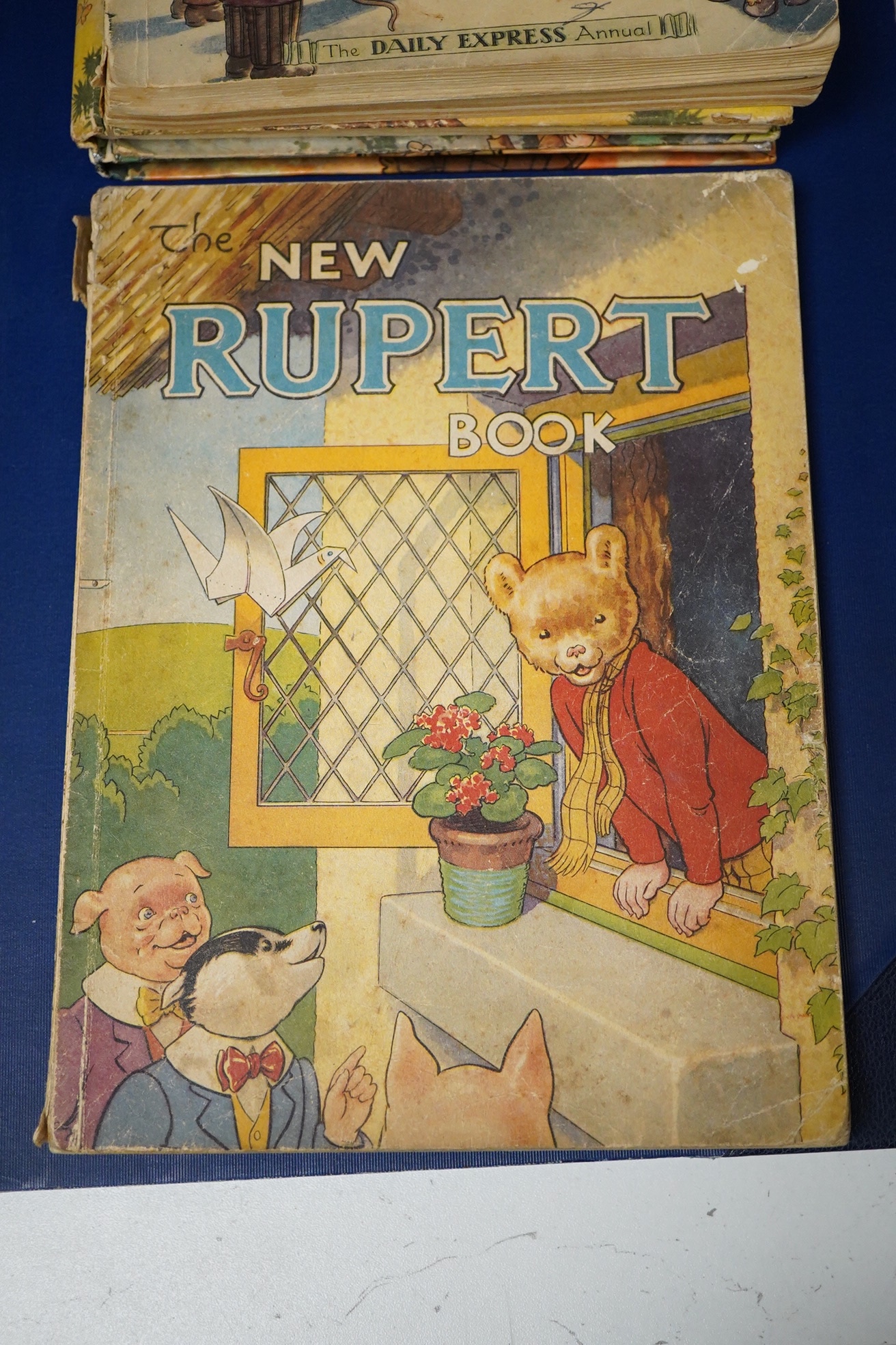 Bestall, Alfred - Five Rupert Annuals, for 1946, softcover, unclipped, previous ownership name in box; 1948, soft cover, unclipped, ownership name box vacant; 1949, soft cover, unclipped, previous owners name in box; 195